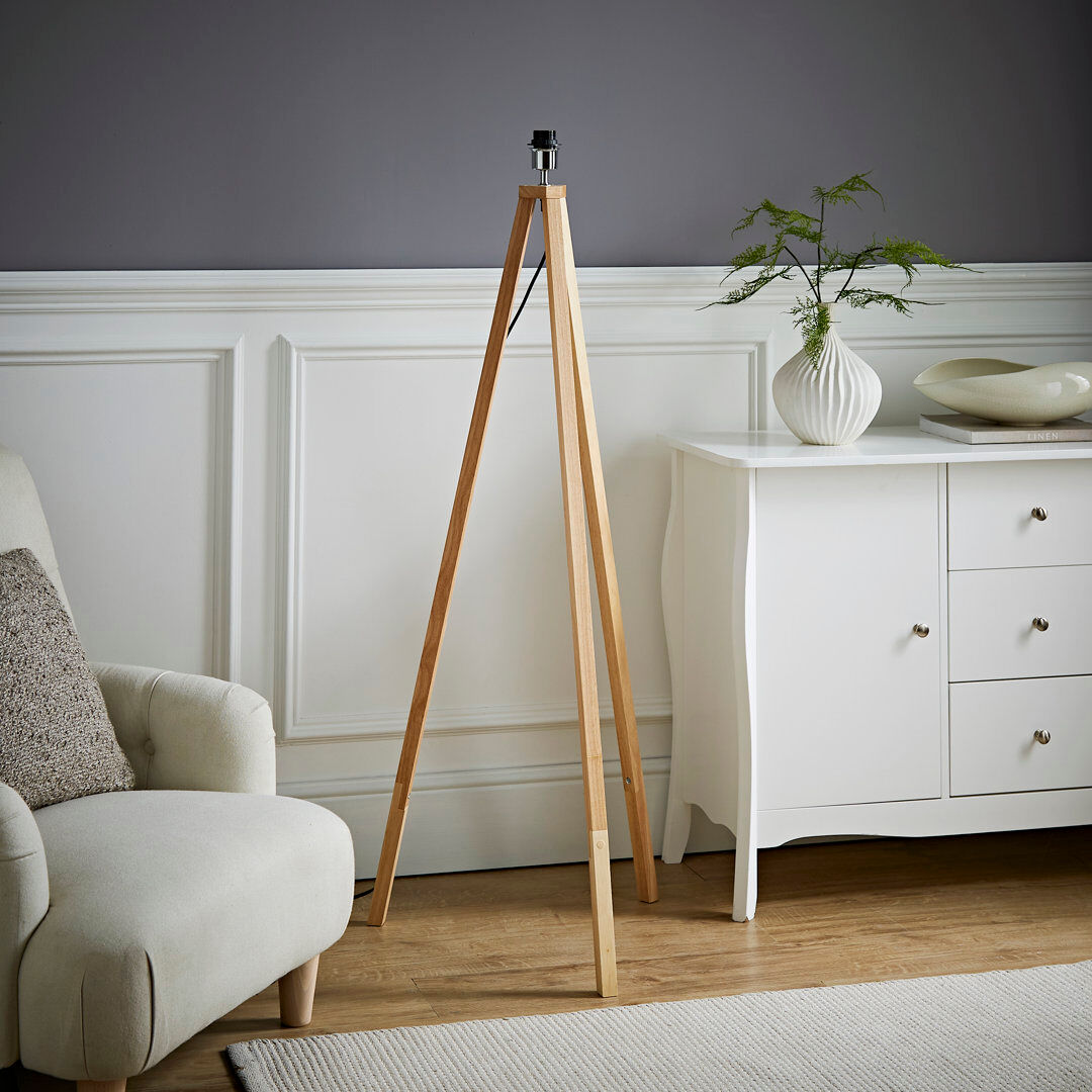 Latitude Run Mejias 130 H cm Tripod Floor Lamp Light Wood 130cm H X 65cm W X 65cm D