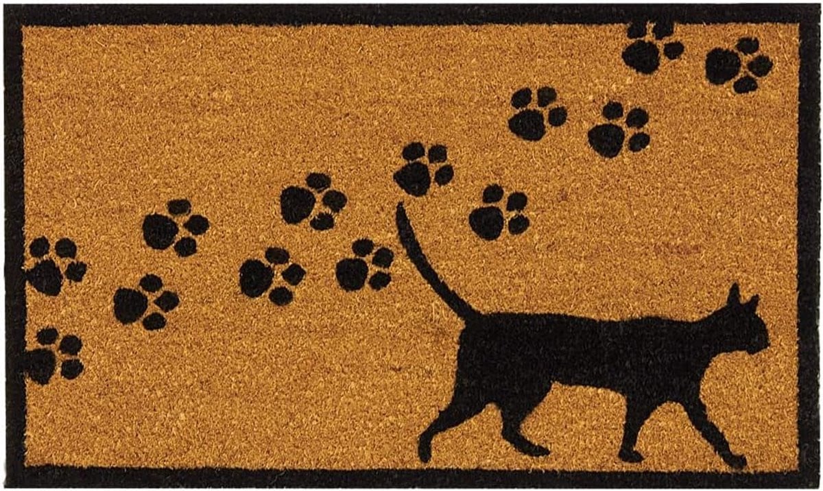 Bruine Kokosvezel Deurmat met Kat - 45 x 75 cm