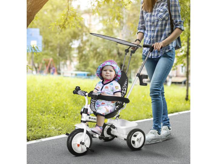 HOMCOM Tricycle Enfant Pare-Soleil Acier Blanc Noir