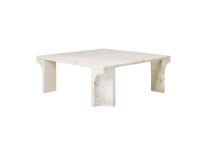 GUBI table basse carré DORIC (Blanc neutre - Travertin)