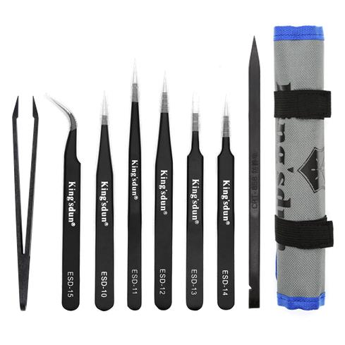 Deltacoimp Kingsdun Set/Tweezers, 8 Parts, ESD - Black (VK-61)