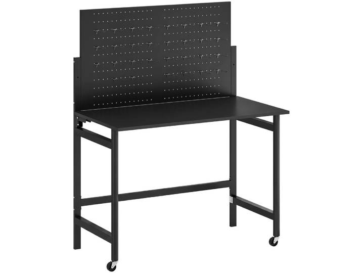 Établi d'atelier pliable à roulettes avec panneau perforé acier noir