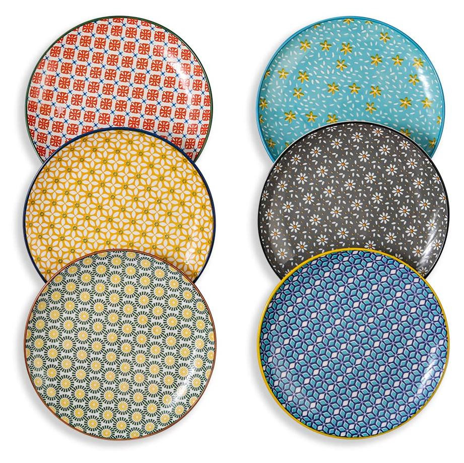 Dripio Set van 6 Kleurrijke Porseleinen Dessertborden van 8 inch