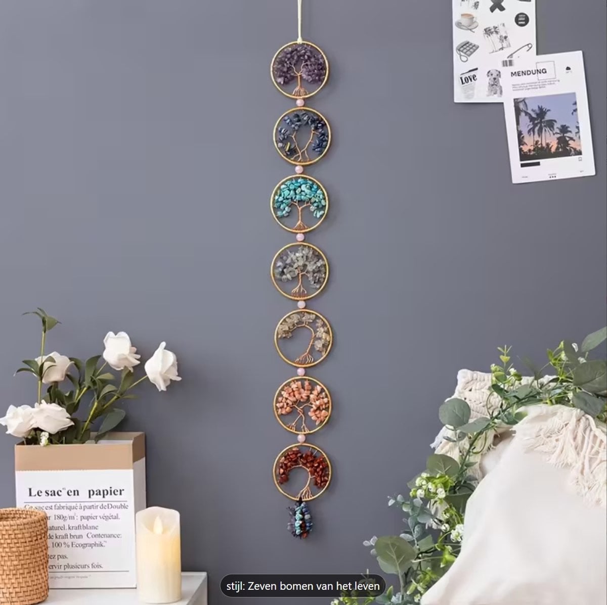 7 Chakra Boom van het Leven Wanddecoratie met Handgemaakte Kristallen Edelsteen Hangers voor Feng Shui en Meditatie