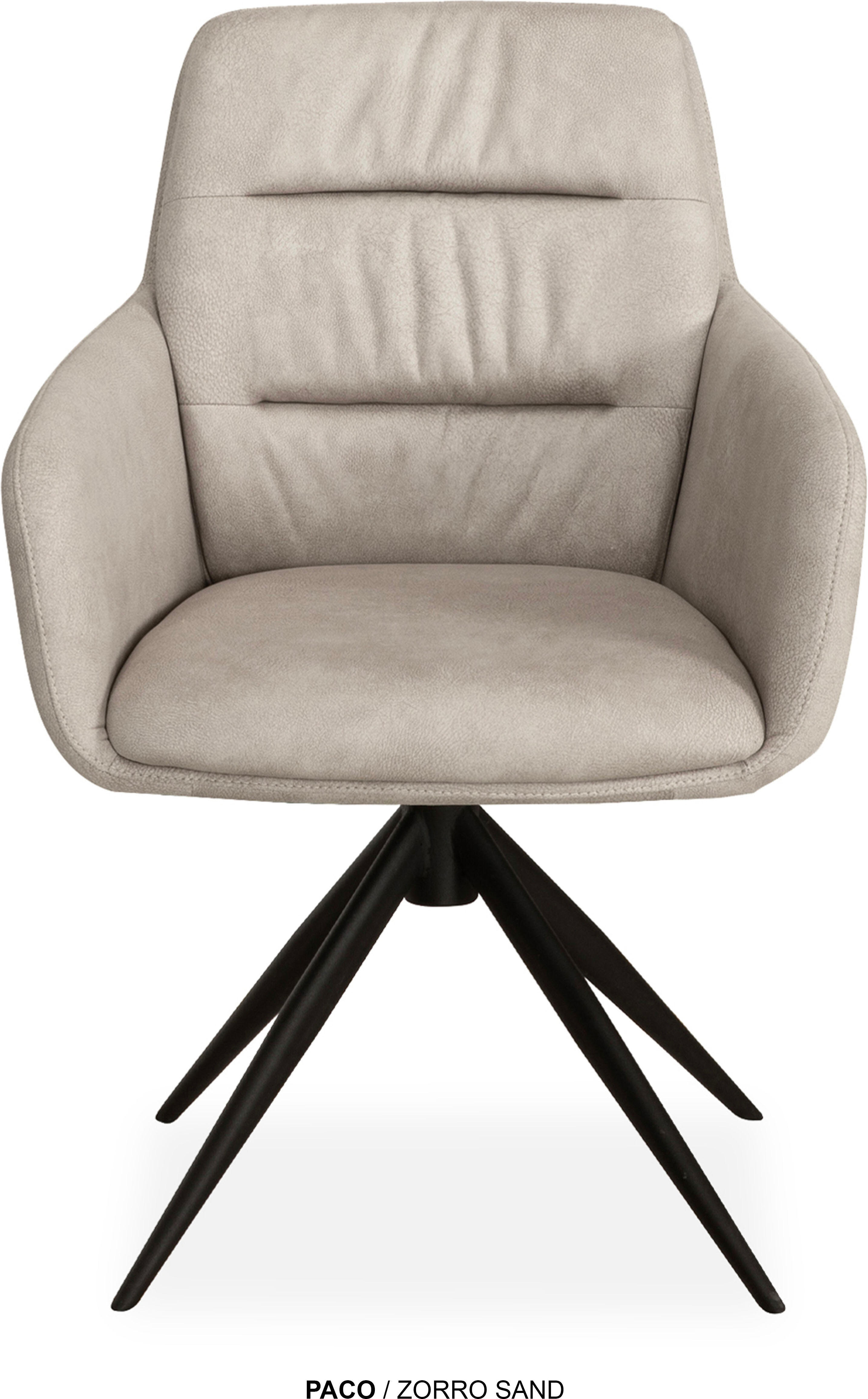 Esszimmerstuhl OMG DESIGN "Paco", sand, schwarz, sand, B:57,5cm H:87,5cm T:963,5cm, Polyester, Stühle, Esszimmerstuhl, Drehstuhl mit auto-return, Armlehnenstuhl