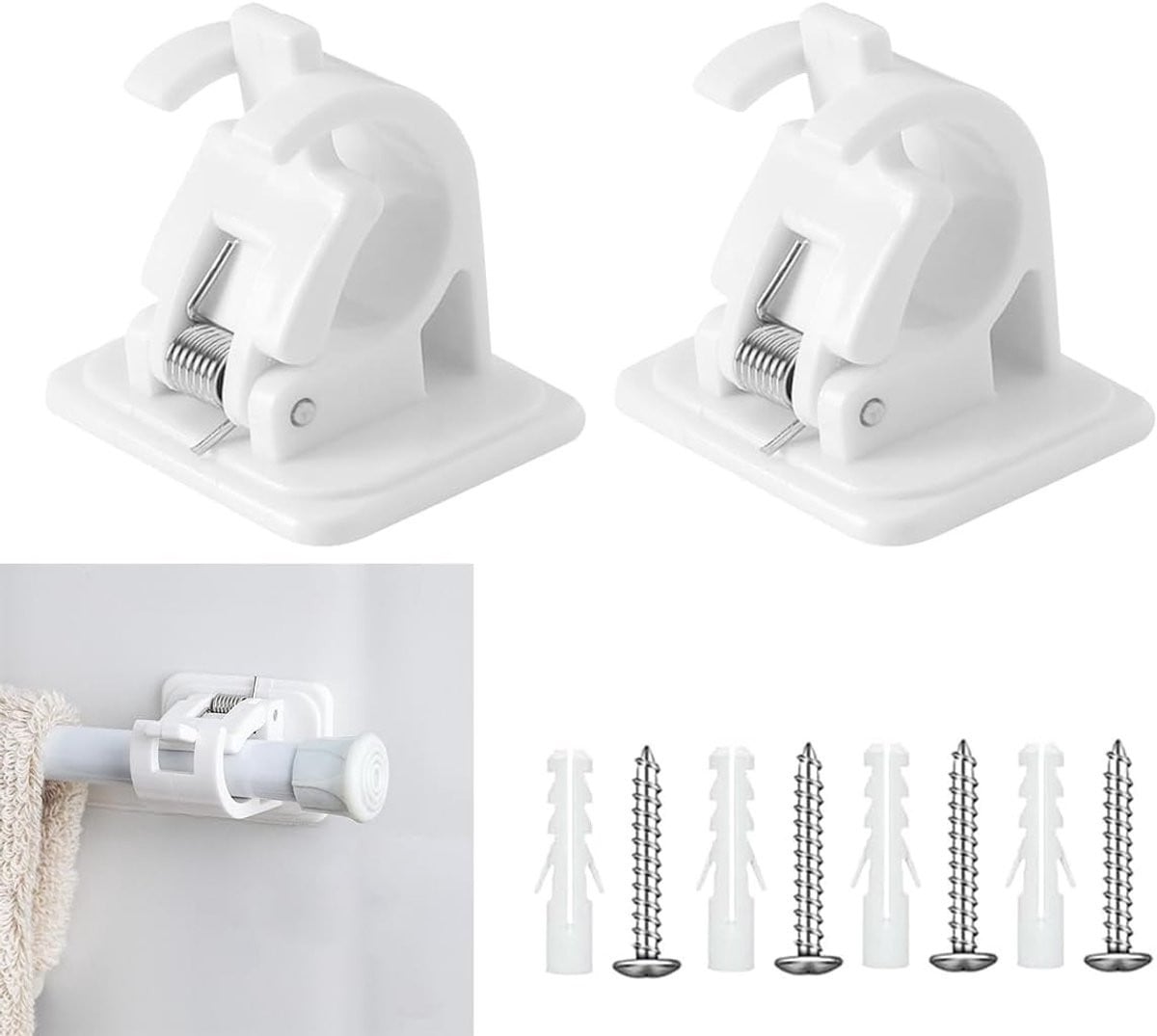 Verstelbare Gordijnroede Set van 2 met Zelfklevende Beugels voor Badkamer, Keuken en Woonkamer