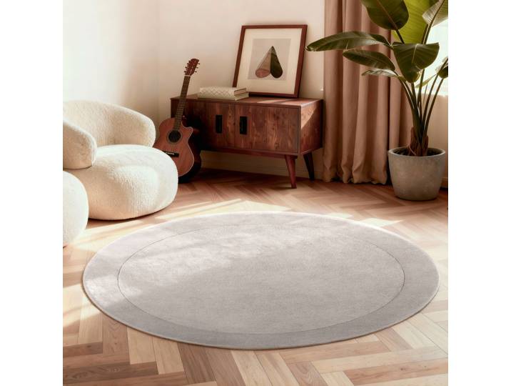 Teppich VILLEROY & BOCH Wollteppich Kivi , grau (natur grau), H:17mm Ø:200cm, Nylon, Wolle, Teppiche, Teppich, Handgewebt, Wolle, Bordüre, Einfarbig, Läufer, Wohnzimmer, Organisch