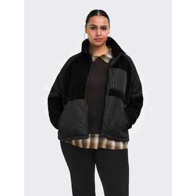Steppjacke ONLY CARMAKOMA "CAROHIO QUILT MIX FLEECE SHORT OTW", Damen, Gr. M, schwarz, Plüsch;Steppware, Obermaterial: 100% Polyester, unifarben, normal, Jacken Steppjacke, Materialmix: Stepp und Teddyplüsch
