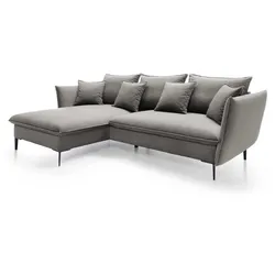 ECKSOFA SOLE Grau Plüsch-Stoff mit Schlaffunktion