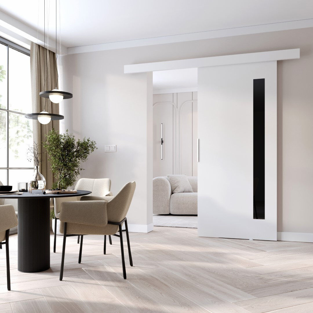Latitude Run Calliope Veneers Sliding Doors White 205cm H x 76cm W x 1.6cm D