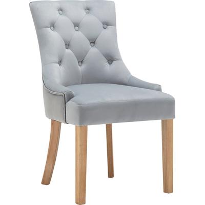 4-Fußstuhl MÖBILIA "Doncaster", grau (hellgrau, natur, natur), B:56cm H:91cm T:63cm, Samt (100% Polyester), Heveaholz, Stühle, mit Knopfheftung im Rücken