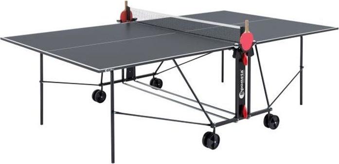 Tischtennisplatte Outdoor, SPONETA Kompakt, Grau und Schwarz, 25mm Stahlrohre, Melaminplatte, Multidirektionale Räder, Inkl. Netz