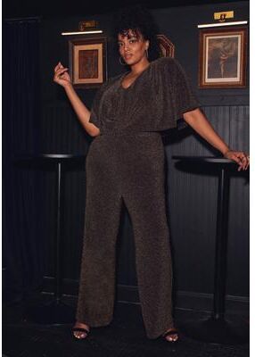 Plus Size Women's Twist Cape Metallic Jumpsuit by Avenue in Gold Metallic Shimmer (Size 34/36)