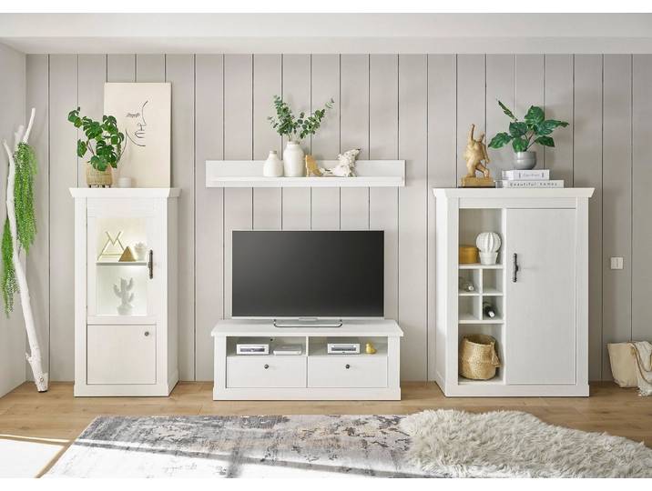 Home affaire Wohnwand RAVENNA, (4-St), im romantischen Landhausstil, Griffe aus Metall, Softclose-Funktion