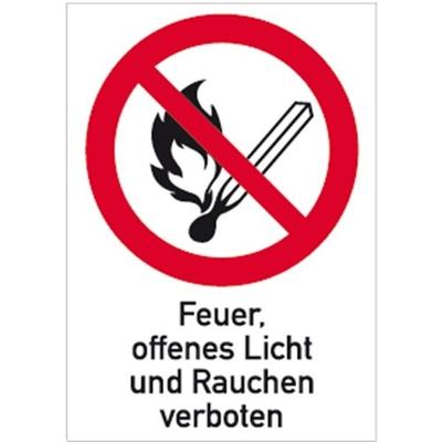 Schild Feuer, offenes Licht und Rauchen verboten, Kombischild, Kunststoff, 210x297 mm