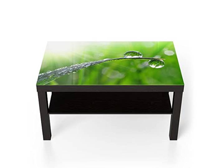 DEQORI Glastisch schwarz groß 90x50 cm Motiv Tautropfen am Morgen ausgefallener Beistelltisch aus Glas Hochglanz Couchtisch fürs Wohnzimmer moderner Couch Tisch mit Design