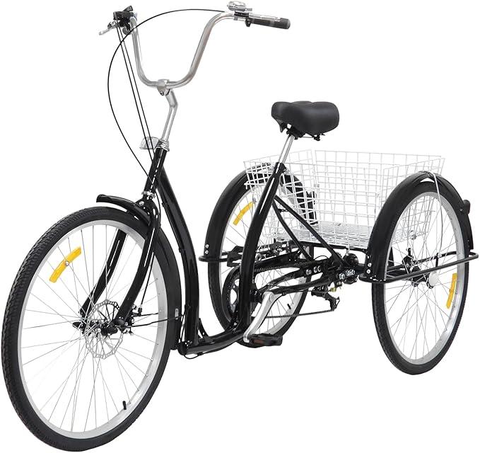 Dreirad 26 Zoll 3 Räder Dreirad für Erwachsene,City Einkauffahrrad Bike 6-Gang Seniorenfahrrad met Einkaufskorb 3 Räder Fahrrad für Outdoor Dreirädrige Fahrräder für Dreirad