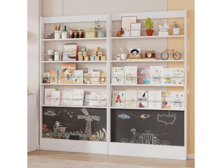I0I&I0I Kinder Bücherregal Mit Ablage, Platzsparendes Regal Mit Maltafel Und Kippschutz Für Kinderzimmer Und Türbereich (200 * 10 * 180cm (2sets))