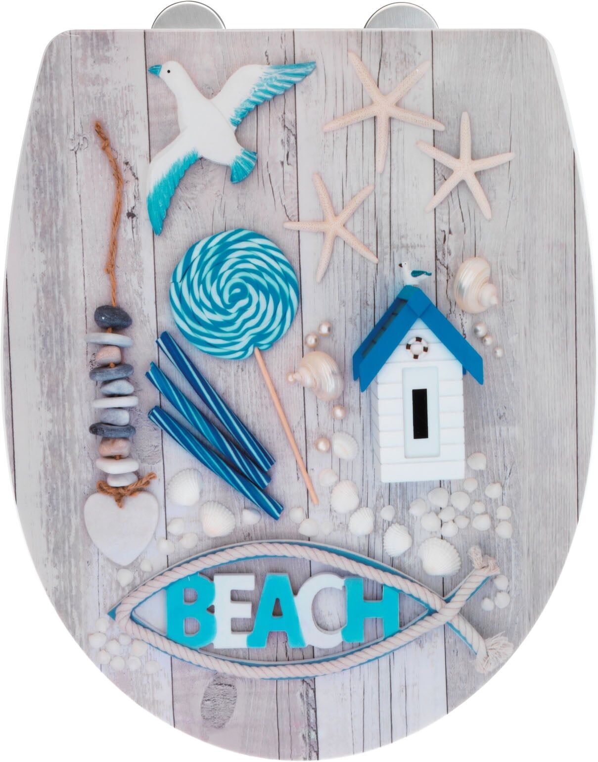 WC-Sitz WENKO "Beach High Gloss", bunt, B:36,5cm L:45cm, Edelstahl, Thermoplast, WC-Sitze, WC-Sitz, Thermoplast bunt Einheitsgröße