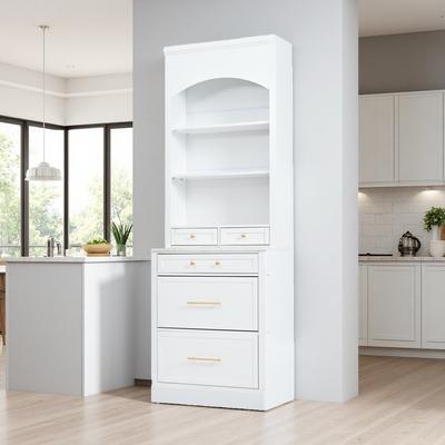 ZWYO HOSIMU "83.7""H Kitchen Pantry P2 MDF with Faux Marble Top, Freestanding Hutch with 5 Storage Drawers & Adjustable Shelf, Display Cabinet"