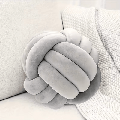 Uplift Curations KnotSphere 9x9 Inch Knotted Ball Throw Pillow Plush Round Decorative Cushion For Sofa & Bedroom gray