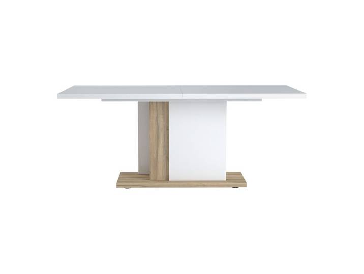 Table L.180 + allonge INSTA blanc brillant/ décor chêne