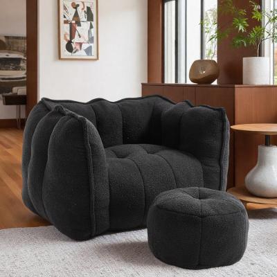 "41.2"" Chenille Soft Bean Bag Sofa Chair with High Resilient Foam and Footstool and Armrests"
