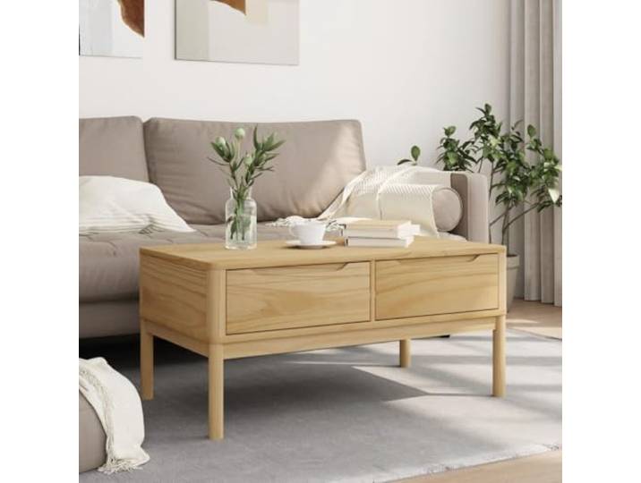 KTHLBRH Beistelltisch FLORO braun Wachs 99 x 55,5 x 45 cm aus Kiefernholz Massives Kiefernholz, 2 Schubladen, stabile Tischplatte, Holzbeine, max. Belastung 10 kg