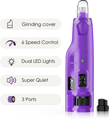 Happy Pet Pantry PawGlow Pro Dog Nail Grinder With LED Lights & 6 Speed Quiet Grooming System n65 Purple