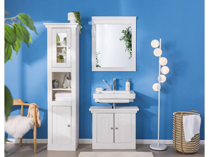 Meuble sous-lavabo massif 73 x 61 x 33cm Blanc/Epicéa blanc