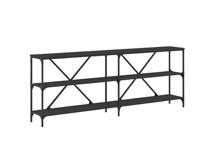 Konsolentisch Schwarz 200x30x75 cm mit Eisernen Rahmen Holzwerkstoff, Eisenrahmen, verstellbare Füße, feuchtigkeitsbeständig, stabile Konstruktion