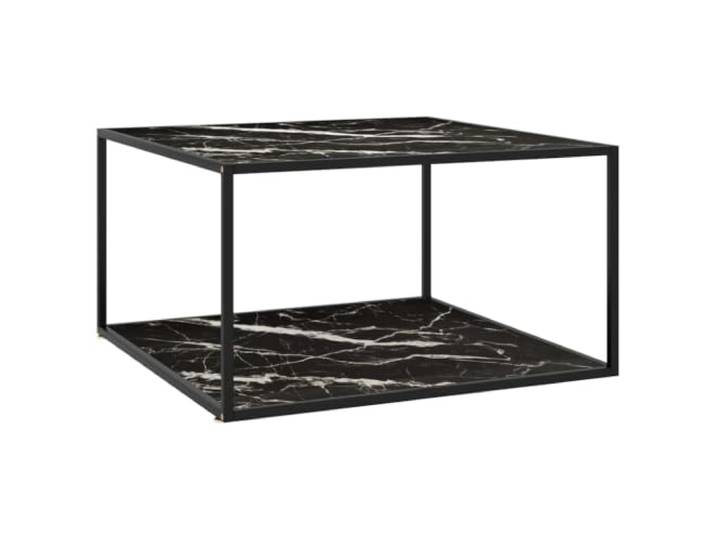 pokgdf Couchtisch Schwarz Glas Marmor-Optik 90x90x50 cm Gehärtetes Glas Gehärtetes Glas, pulverbeschichteter Stahl, pflegeleichte Oberfläche, moderne Optik, stabiler Stand