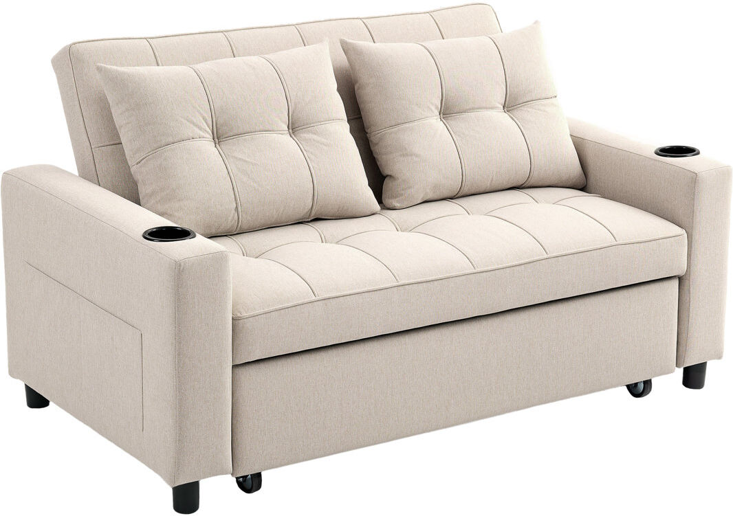 17 Stories HOMCOM 3-in-1 2 Seater Sofa Bed Adjustable Backrest Pull Out Beige