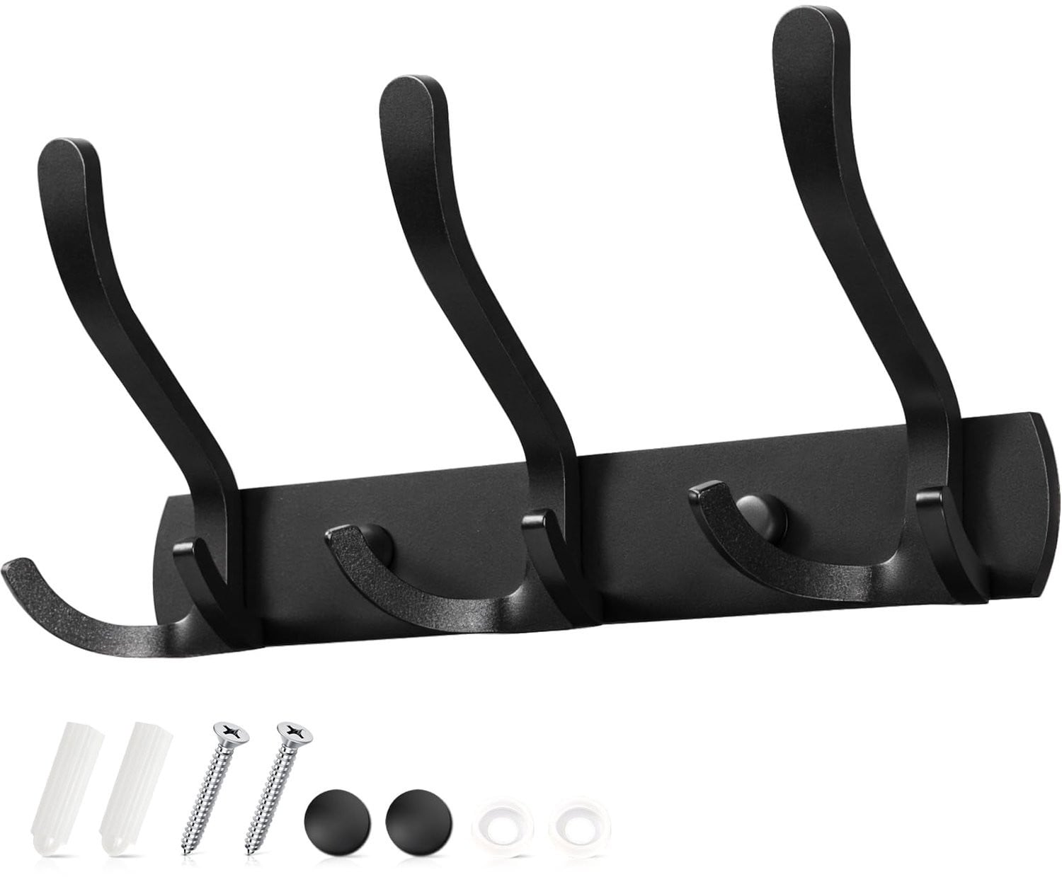 Zwarte 3-in-1 wandgarderobe met 9 metalen kledinghaken voor de hal of badkamer
