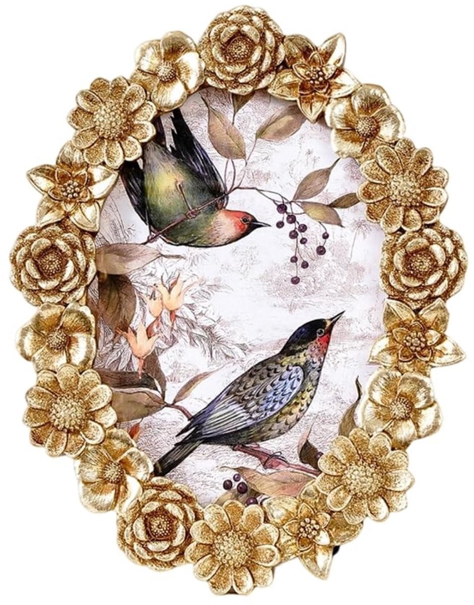 Dailygoods Retro Fotolijst met Bloemenmotieven - Vintage Decoratie van Hars