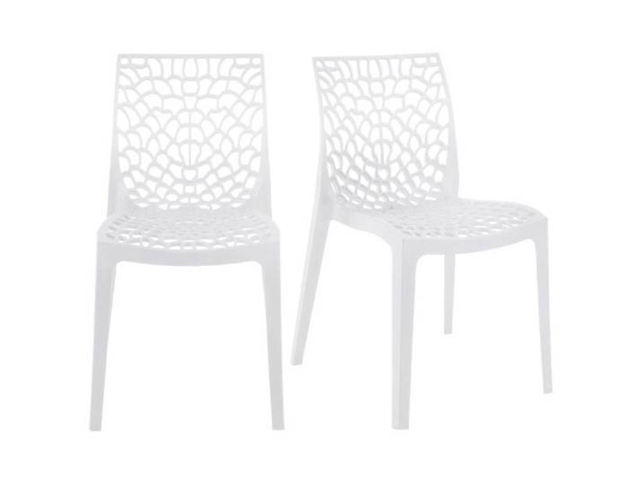 Lot de 2 chaises de repas blanches ajourées et empilables - GRUYER 2 Meubletmoi