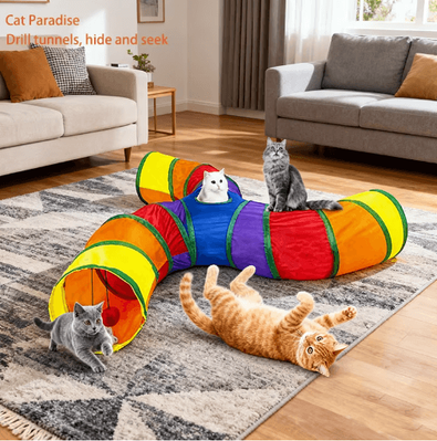 Inspire Picks Rainbow Hide Collapsible Cat Tunnel Toy For Indoor Cats t8