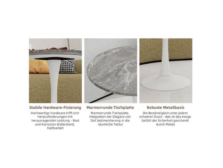 ROVRYN table basse ronde 70 cm aspect marbre gris veiné base tulipe blanche en métal