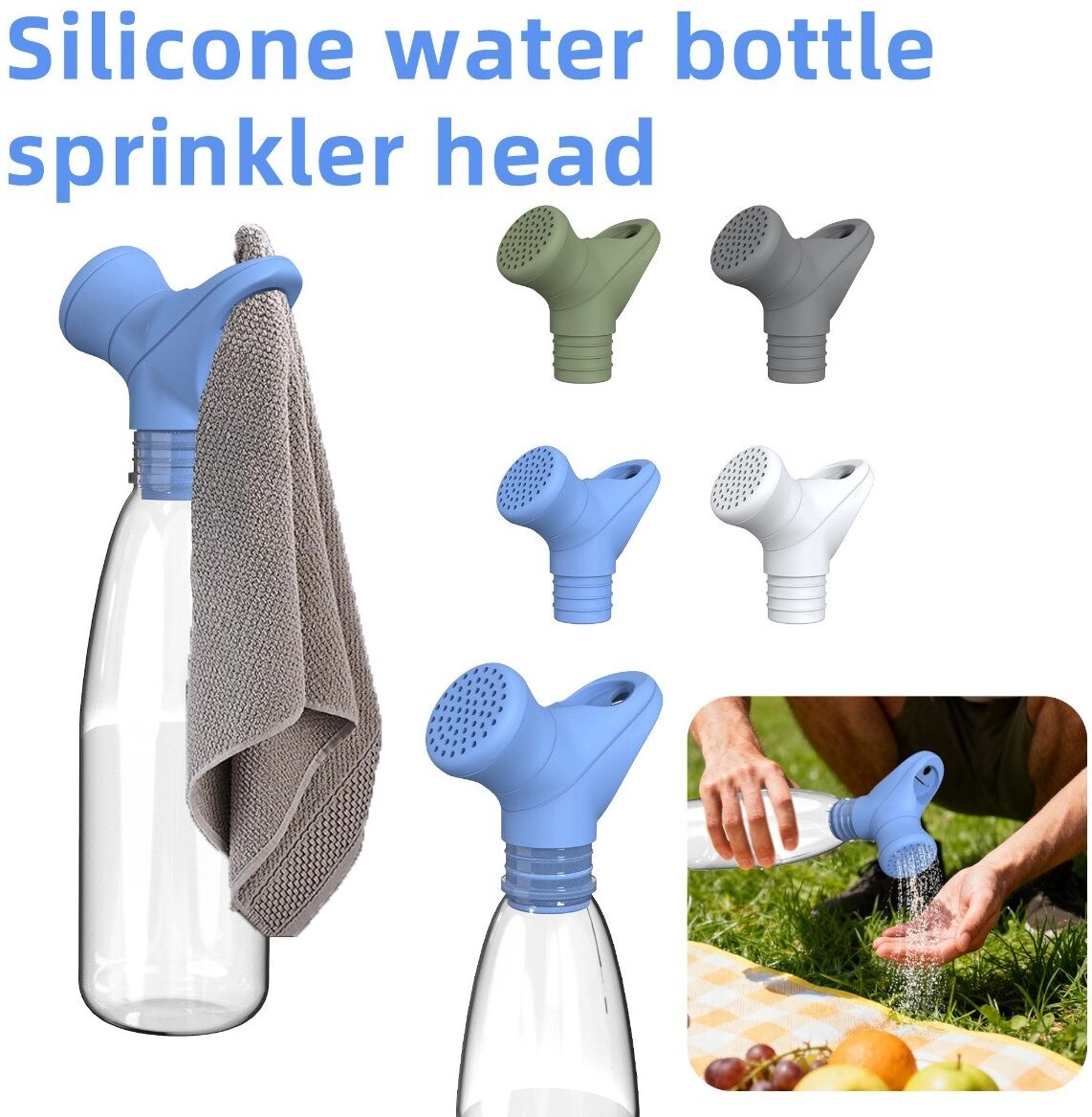 INF Silikon Flaschen-Duschkopf – Sanfter Sprühnebel, tragbarer Aufsatz für Wasserflaschen, Handbrause mit Aufhängeschlaufe, Grau