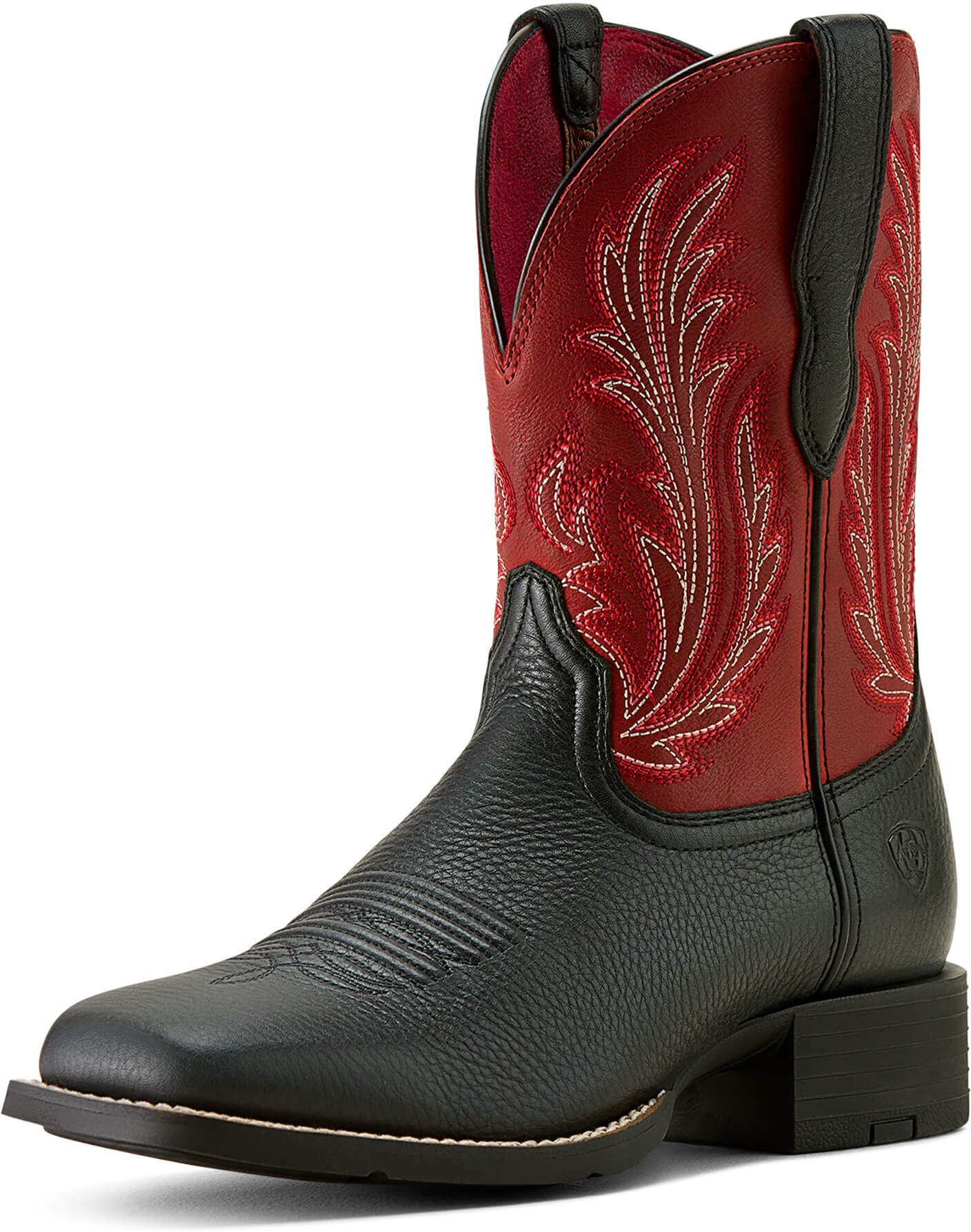 Women's Round Up Filly Wide Square Toe Cowgirl Boots in Black Deertan Blood Red, Size: 8.5 C by Ariat