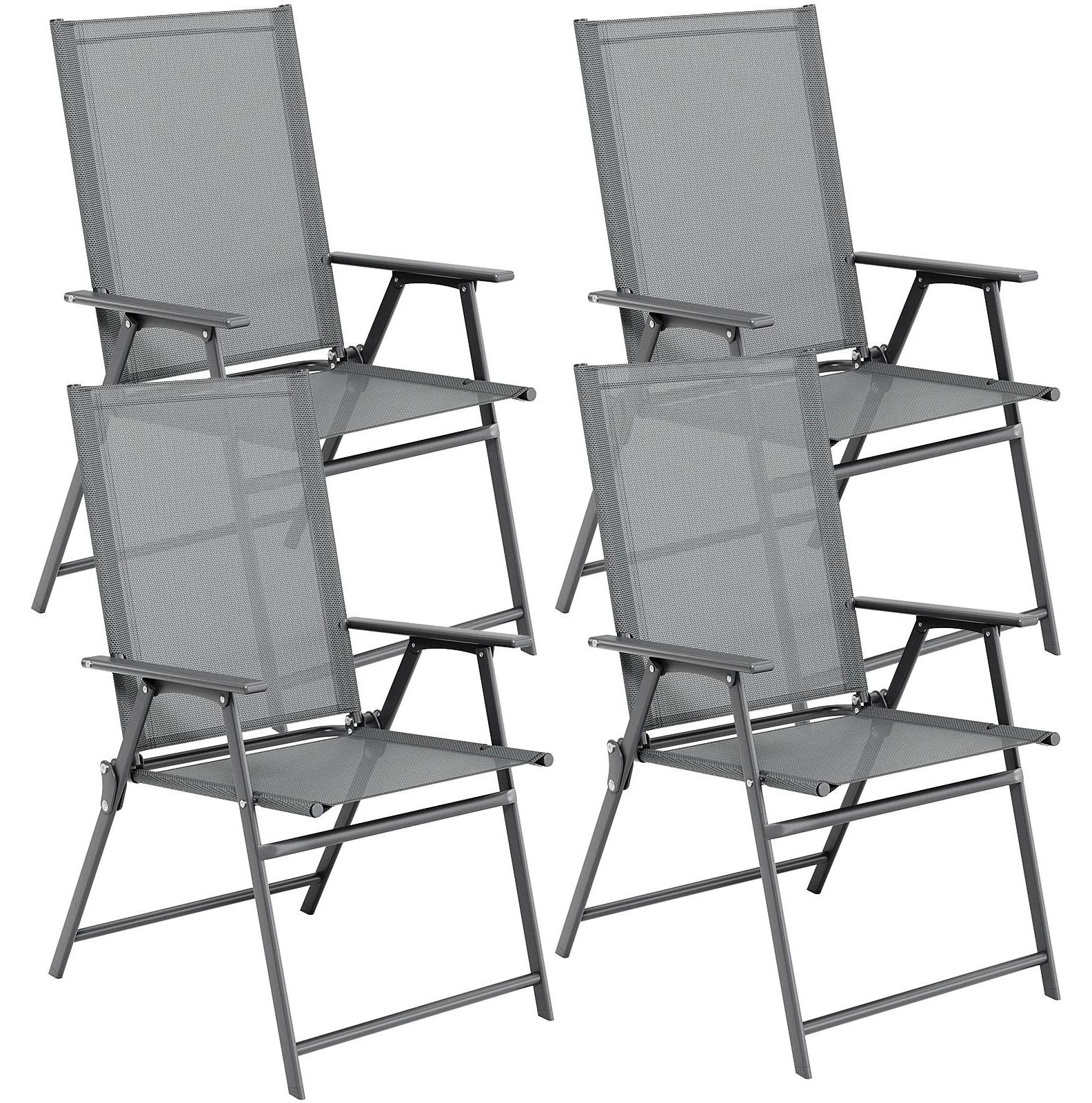 Gartenstühle - Klappstuhl Set 4 Stück - Atmungsaktives Textilene - Wasserdichtes, pulverbeschichtetes Metallgestell - Armlehnen, hohe Rückenlehne - Grau