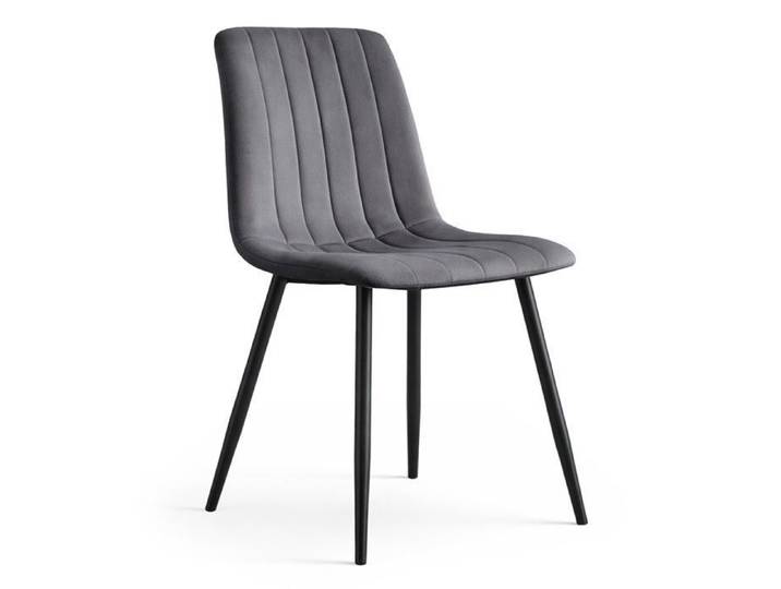 Chaise en velours matelassée LIVO Graphite Foncé pieds noirs