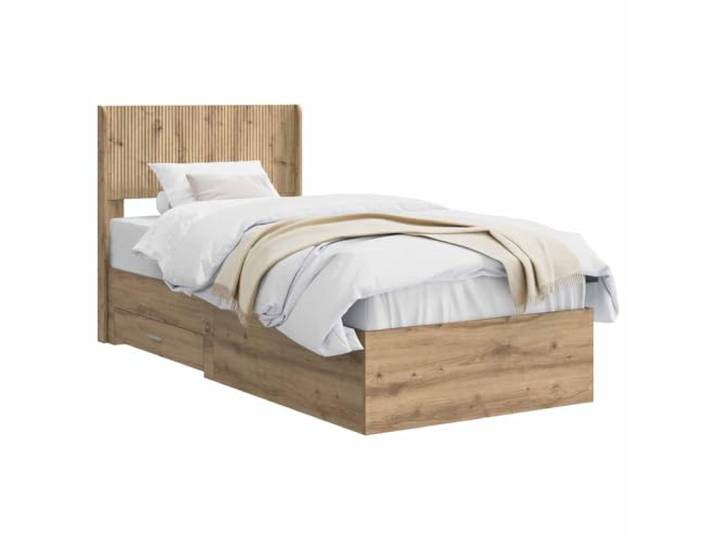 PUGYNBK Bettrahmen mit Stauraum und Kopfteil Eiche Artisan Langlebiges Holz, fester Lattenrost, minimalistisches Design, einfache Reinigung