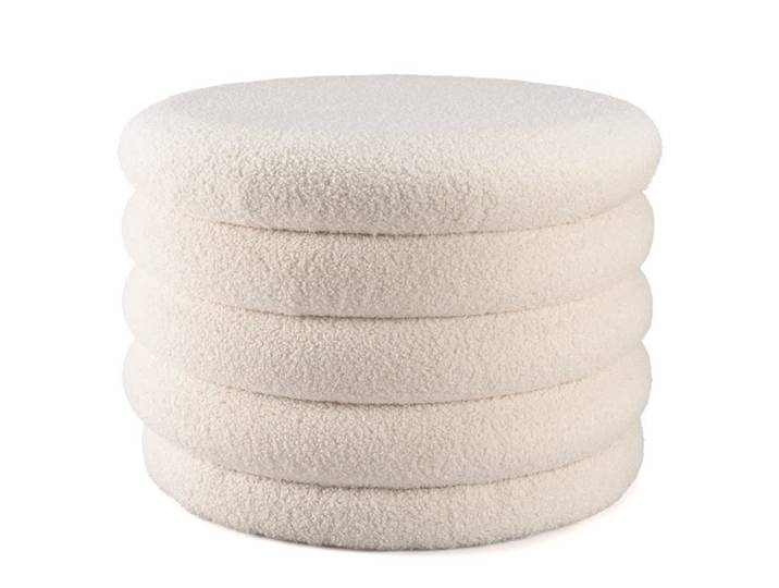 Pouf m en tissu bouclette écru avec rangement
