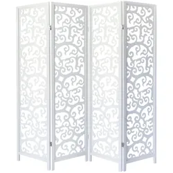 Décoshop26 - Baumförmiger Raumteiler mit 4 weißen Holzpaneelen 175 x 176 cm PAR06085