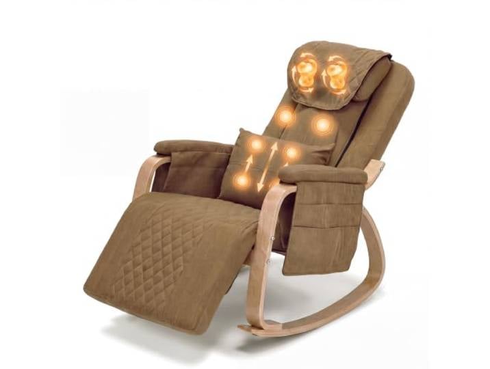 Asukale Schaukelstuhl 150kg, Massagesessel Relaxsessel mit Knetmassage Fernsehsessel, verstellbare Kopfstütze & 10-stufige Fußstütze. Atmungsaktives Leinen-Design. Knetmassage, Hellbraun