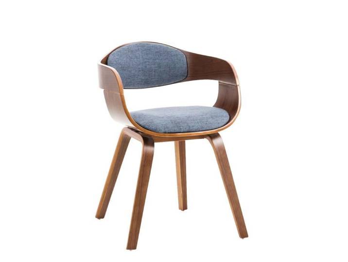 Chaise Retro Kingston Tissu - CLP - Noyer/Bleu - Dossier Haut et Accoudoirs