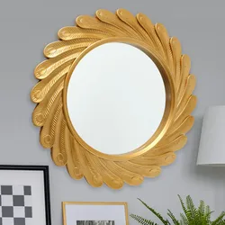 Wand Objekt Spiegel Arbeits Zimmer Antik Büro Bild Dekoration GOLD rund Boltze 1020162
