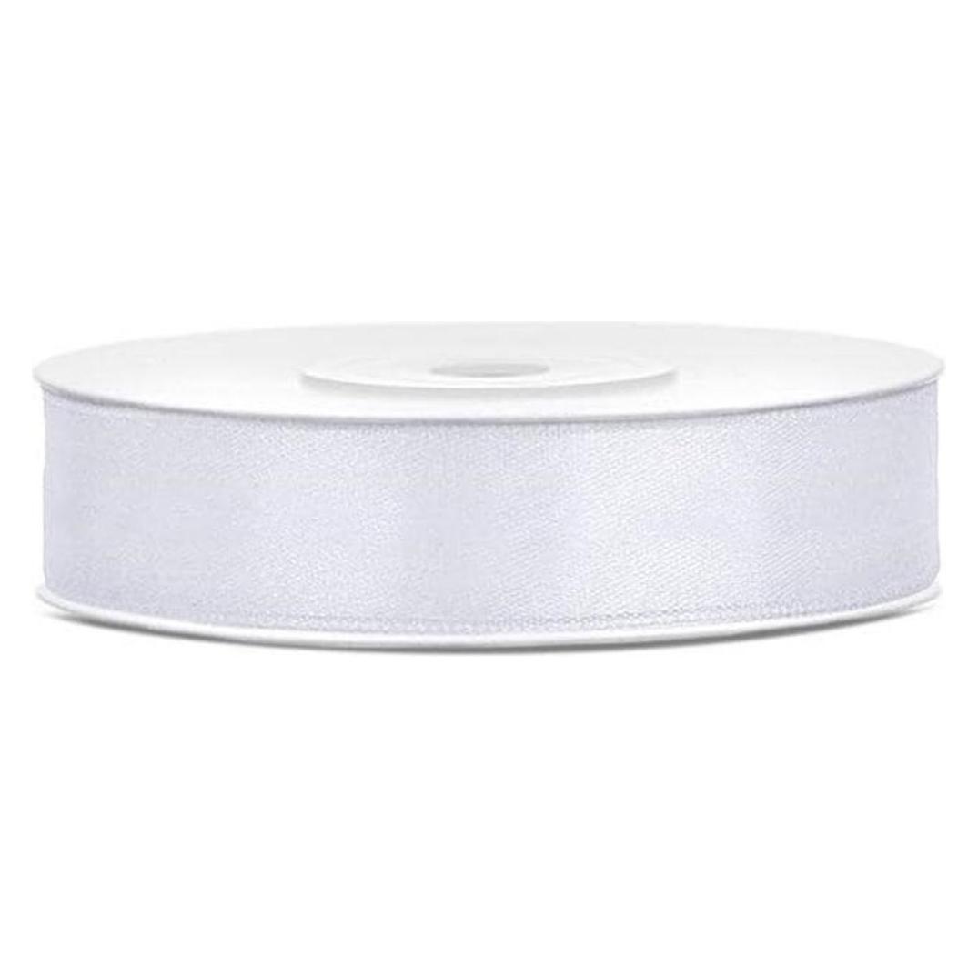 Partydeco Satinband 1.2 cm x 25 m, Weiss (1x) (TS12-008-KARTON)