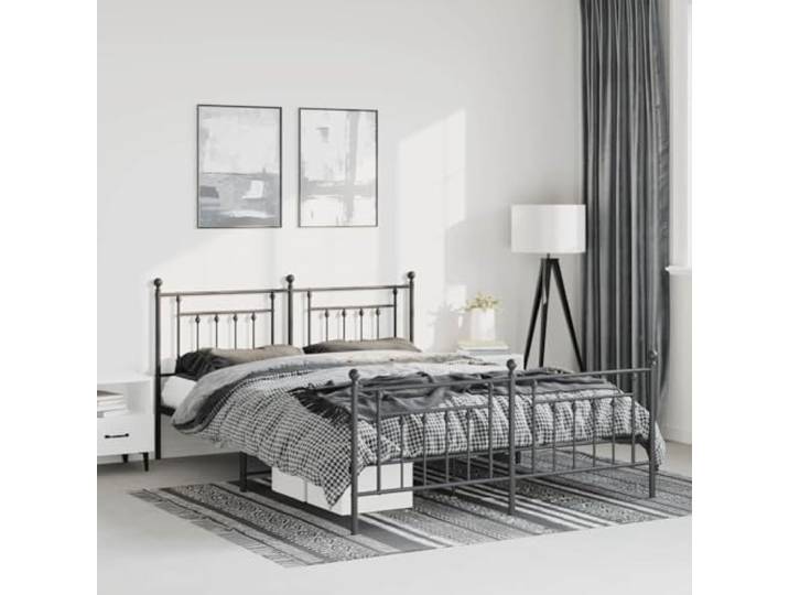 Pulverbeschichteter Stahl Klassisches Design Bettgestell Schwarz 150x200 cm Bettgestell Metall Schwarz 150x200 cm mit Kopf- und Fußteil Stahlbett Lattenrost Stabiles Bettrahmen mit Stauraum für